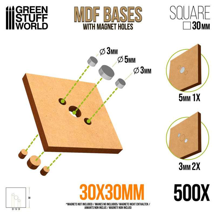 MDF Bases - Square 30 mm (Pack x500) (Green Stuff World)