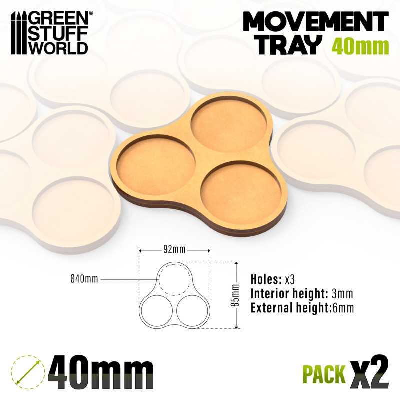 MDF Movement Trays 40mm x3 - Skirmish (Green Stuff World)