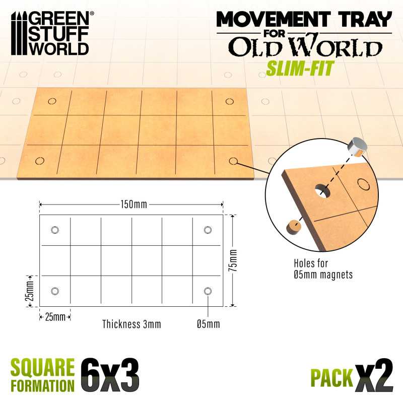 MDF Movement Trays - Slimfit 150x75mm (6x3) (Green Stuff World)