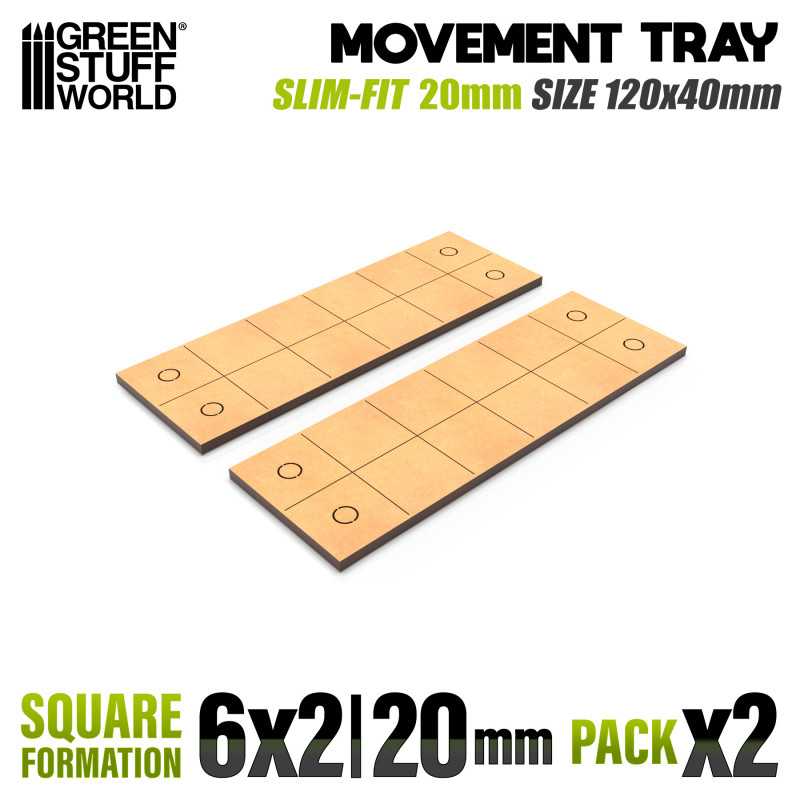 MDF Movement Trays - Slimfit Square 20 mm 120x40mm (Green Stuff World)