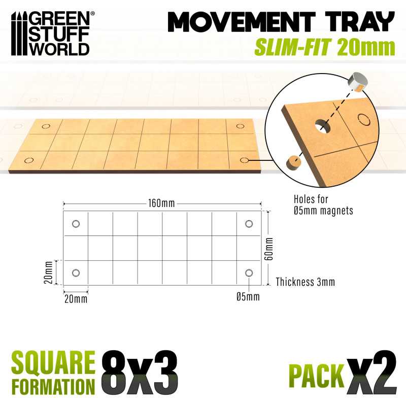 MDF Movement Trays - Slimfit Square 160x60mm (Green Stuff World)
