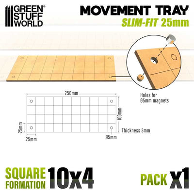 MDF Movement Trays - Slimfit Square 250x100mm (Green Stuff World)