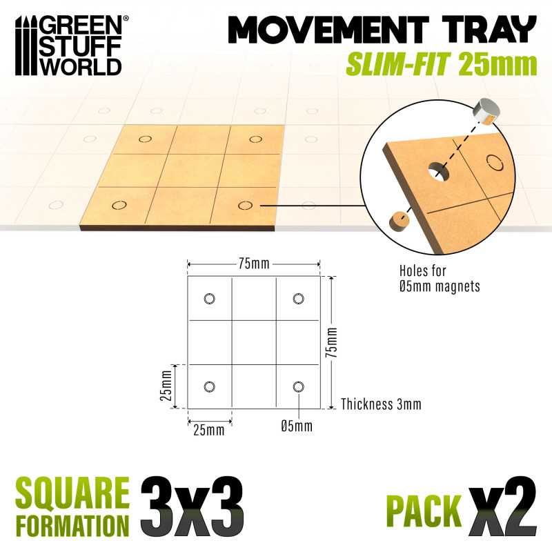 MDF Movement Trays - Slimfit Square 75x75mm (Green Stuff World)