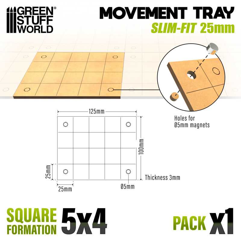 MDF Movement Trays - Slimfit Square 125x100mm (Green Stuff World)