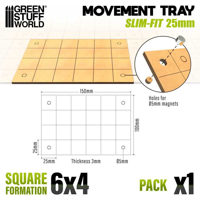 MDF Movement Trays - Slimfit Square 150x100mm (Green Stuff World)