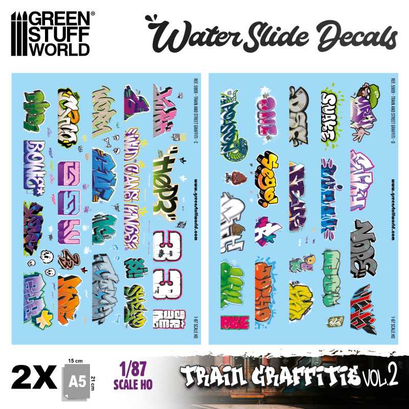 Model railway graffiti decals 1/87 HO (Set-2) (Green Stuff World)