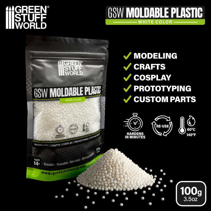 Moldable thermoplastic beads - White 100g (Green Stuff World)
