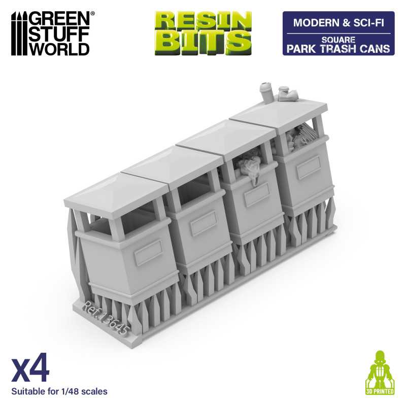 Park Trash Cans - Square (Green Stuff World)