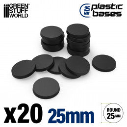 Plastic Bases - Round 25mm BLACK (Green Stuff World)