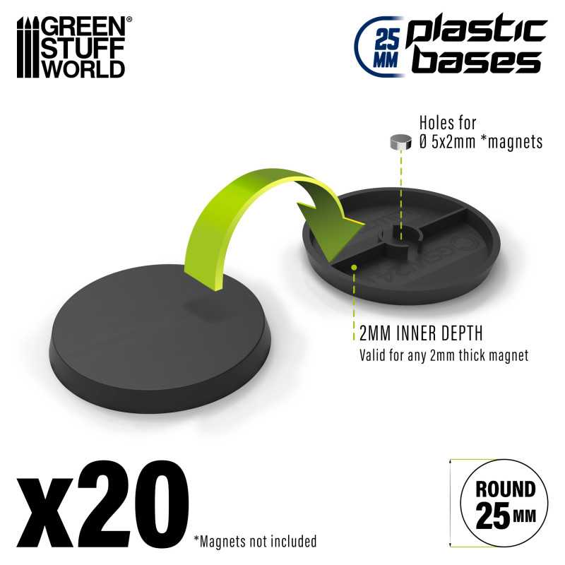 Plastic Bases - Round 25mm BLACK (Green Stuff World)