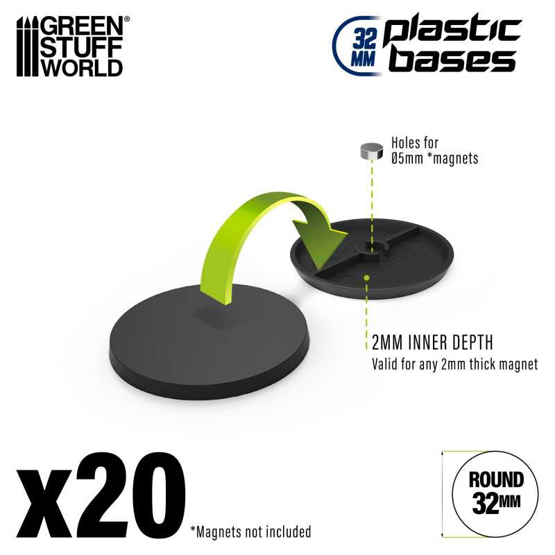 Plastic Bases - Round 32mm BLACK (Green Stuff World)