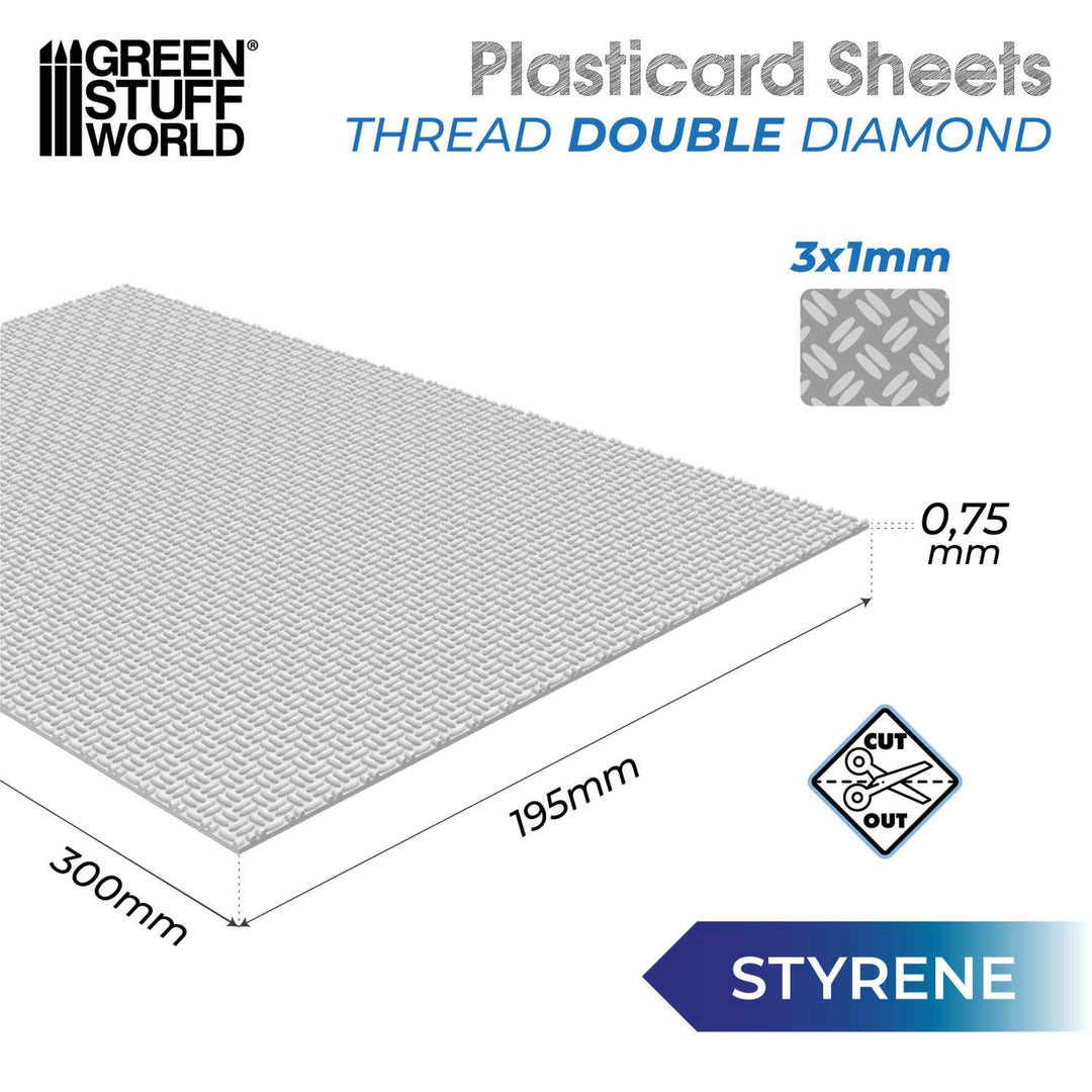 Plasticard - Thread DOUBLE DIAMOND Textured Sheet (Green Stuff World)