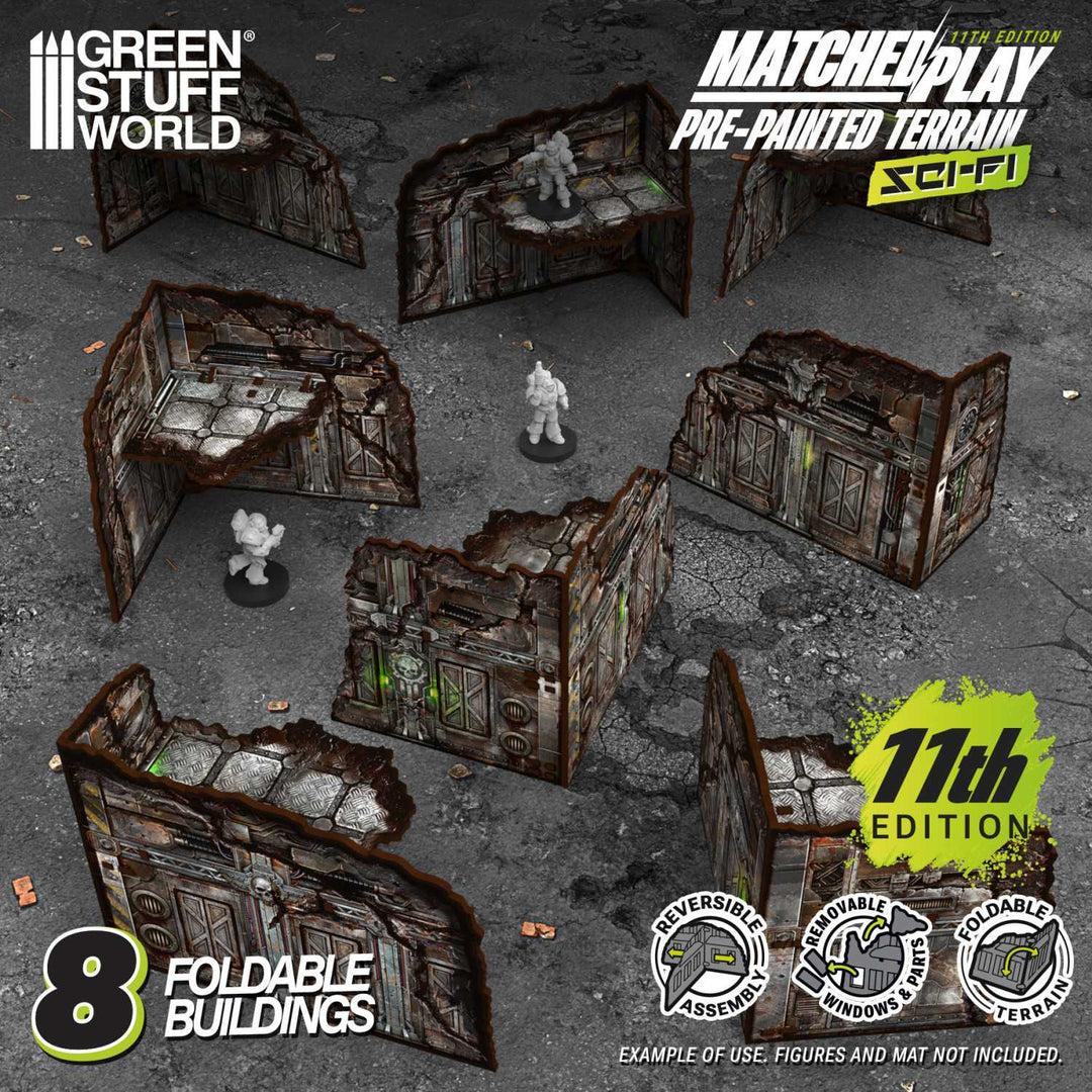 Pre-painted Foldable L-Shaped Ruins 11th edition (Pack x8) (Green Stuff World)