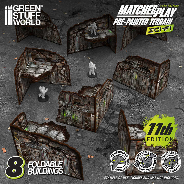 Pre-painted Foldable L-Shaped Ruins 11th edition (Pack x8) (Green Stuff World)