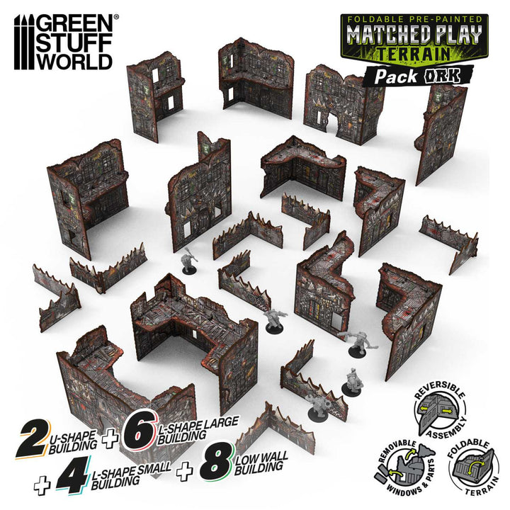 Pre-Painted Foldable Matched Play terrain pack - Orks (Green Stuff World)