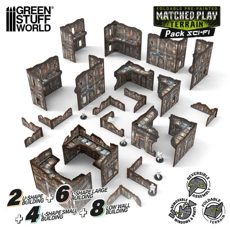 Pre-Painted Foldable Matched Play terrain pack - Sci-fi (Green Stuff World)