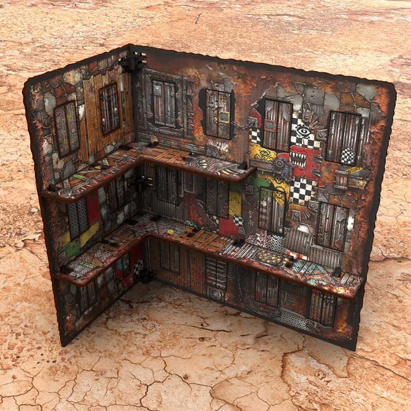 Pre-Painted Foldable Three-Story WTC Terrain Ruin - Orks (Green Stuff World)
