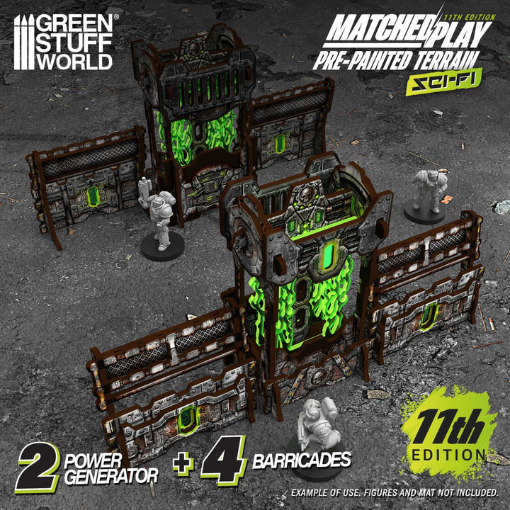 Pre-painted Power Generator and Defensive Barricades 11th edition (Green Stuff World)