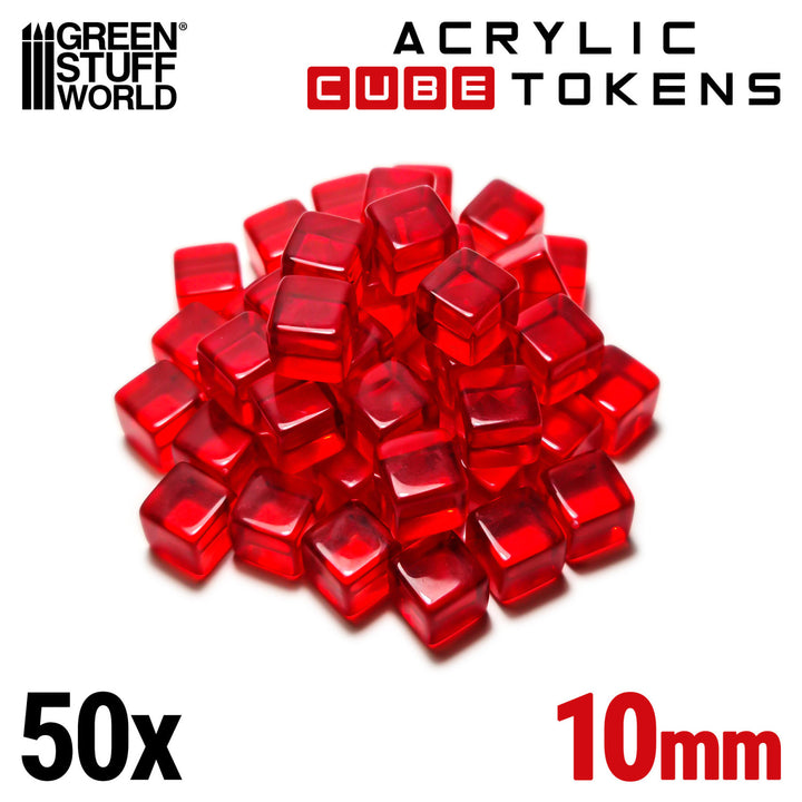 Red Acrylic Cube tokens 10mm (Green Stuff World)