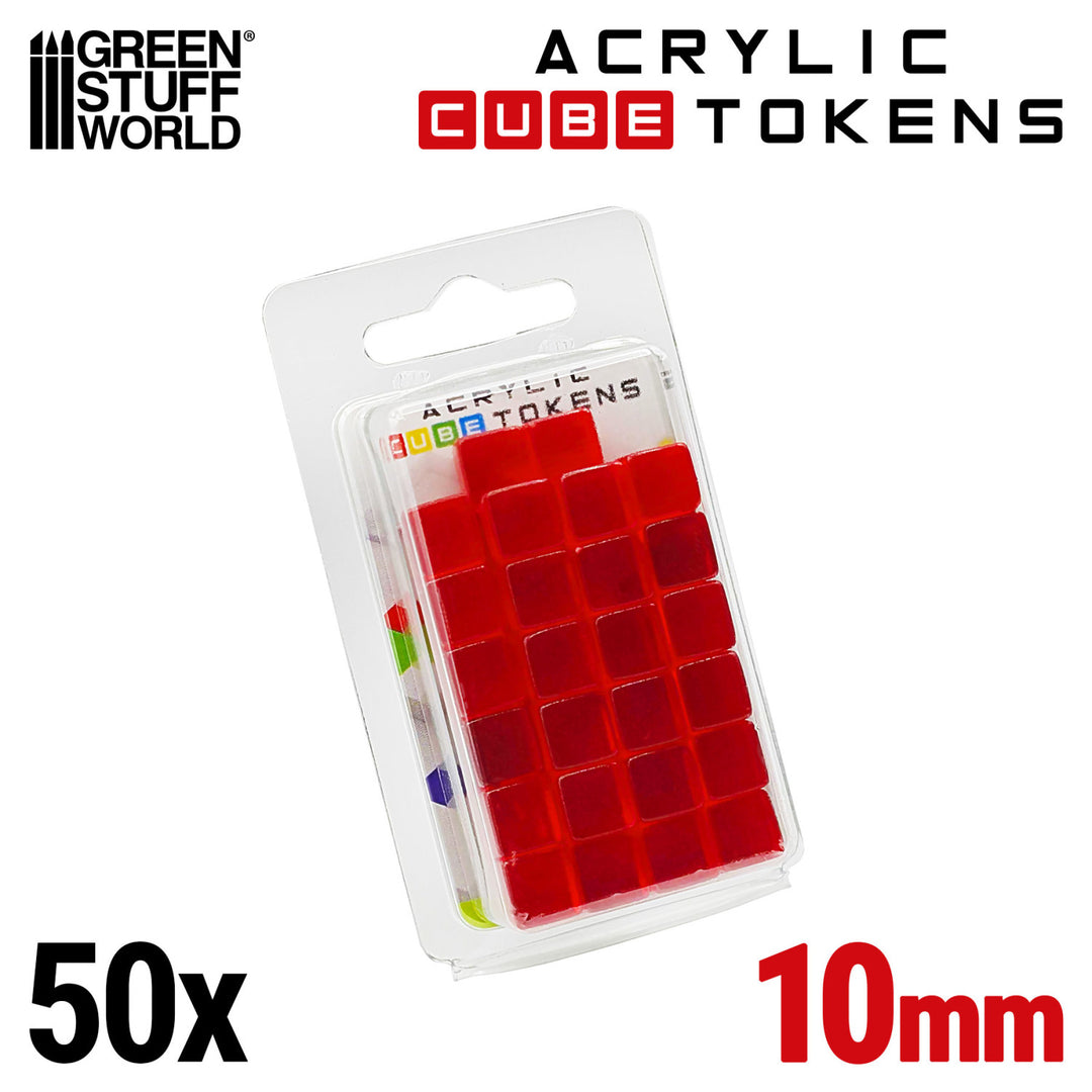 Red Acrylic Cube tokens 10mm (Green Stuff World)