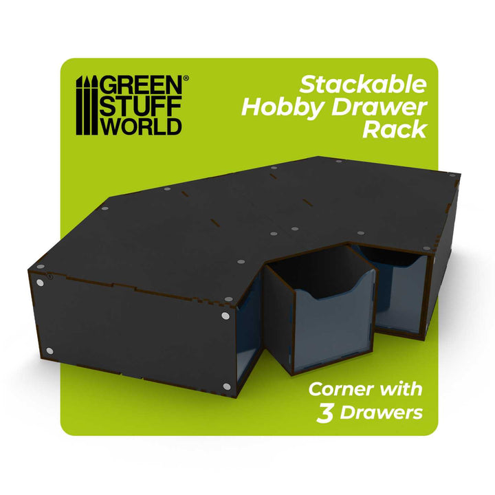 Stackable hobby corner drawer rack with 3 drawers - Black (Green Stuff World)
