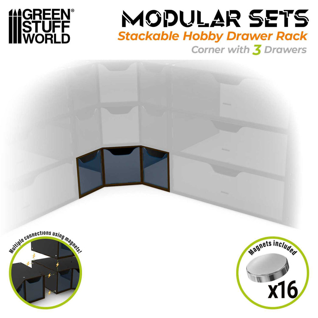 Stackable hobby corner drawer rack with 3 drawers - Black (Green Stuff World)