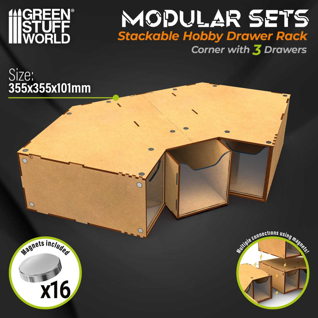 Stackable hobby corner drawer rack with 3 drawers (Green Stuff World)