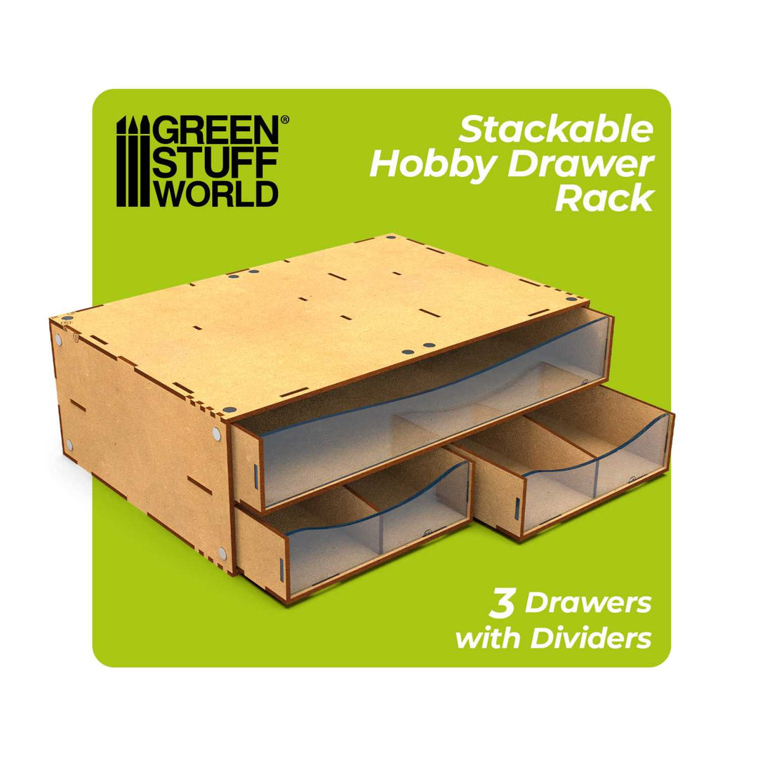 Stackable Hobby Drawer Rack with 3 horizontal drawers and dividers (Green Stuff World)