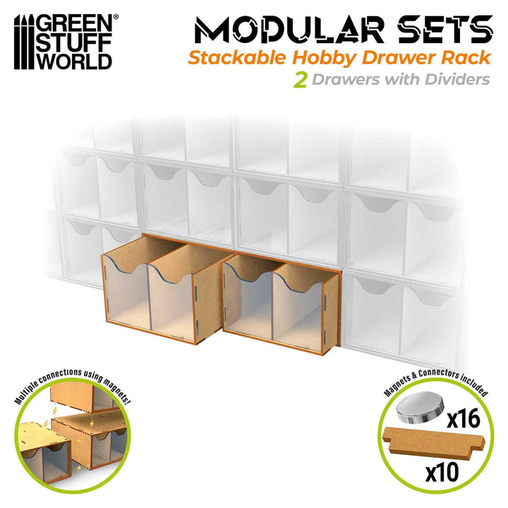Stackable hobby drawer rack with 4 vertical drawers and magnets (Green Stuff World)