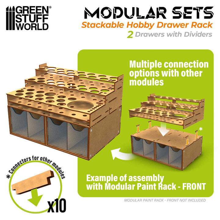Stackable hobby drawer rack with 4 vertical drawers and magnets (Green Stuff World)