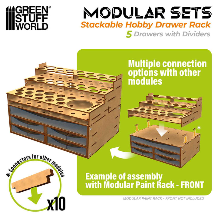Stackable Hobby Drawer Rack with 5 horizontal drawers and dividers (Green Stuff World)