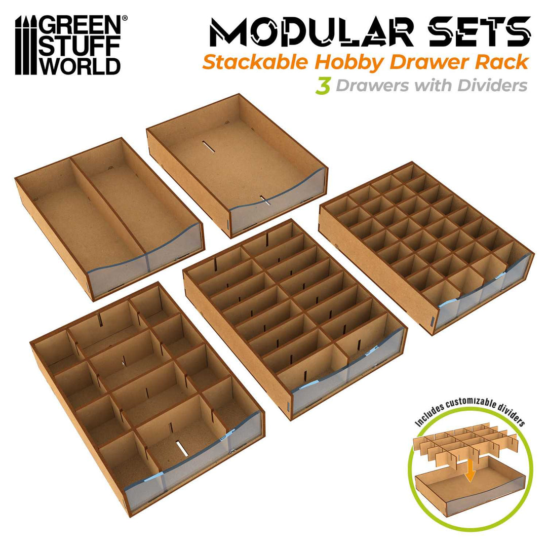 Stackable Hobby Drawer Rack with 5 horizontal drawers and dividers (Green Stuff World)