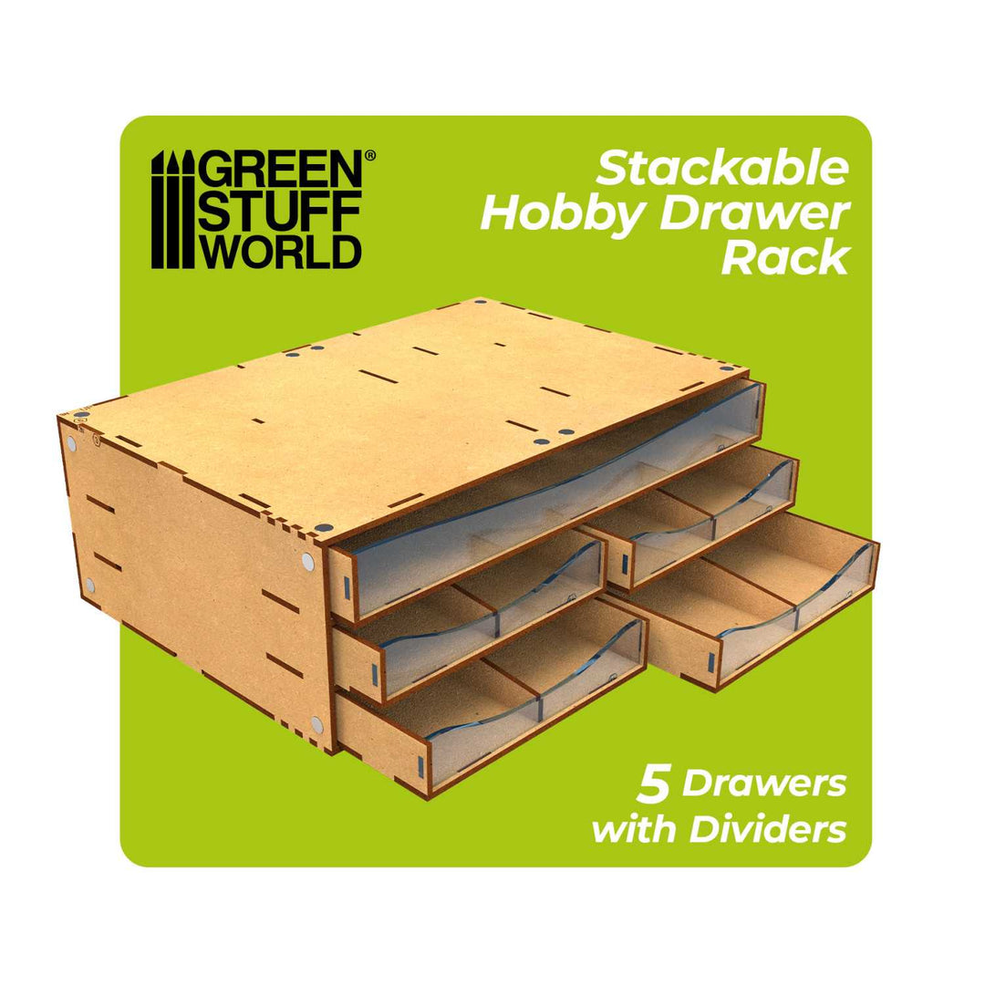 Stackable Hobby Drawer Rack with 5 horizontal drawers and dividers (Green Stuff World)