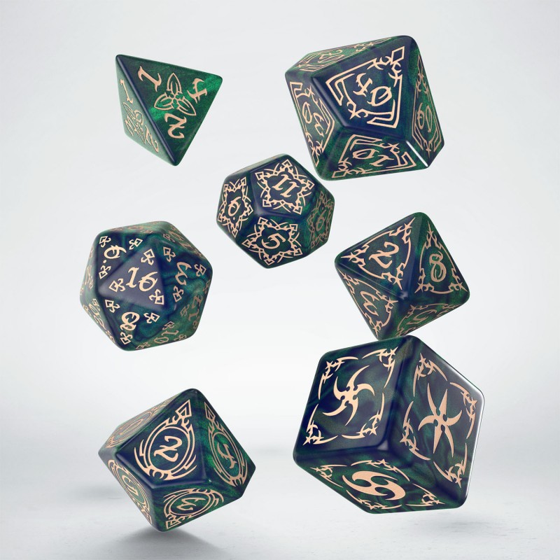 Tribal Dice Set: Blue-green & Beige (Q-Workshop) (STRB02)