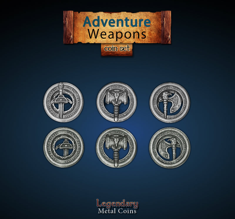 Legendary Metal Coins - Adventure Weapons Tokens (Drawlab)