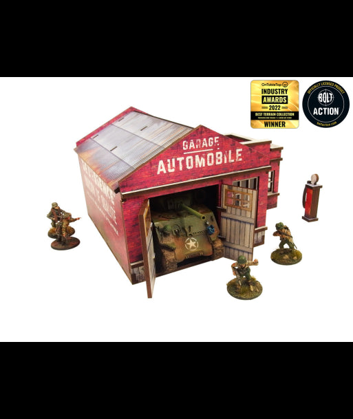 WW2 Normandy Garage w. Petrol Station (28mm) (Micro Art Studio)