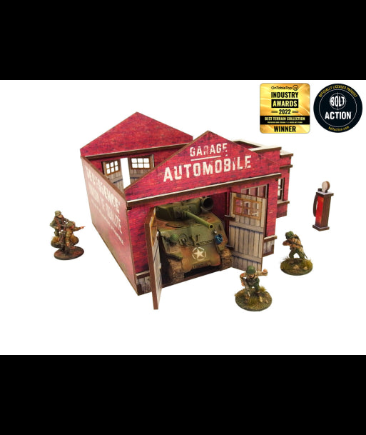 WW2 Normandy Garage w. Petrol Station (28mm) (Micro Art Studio)