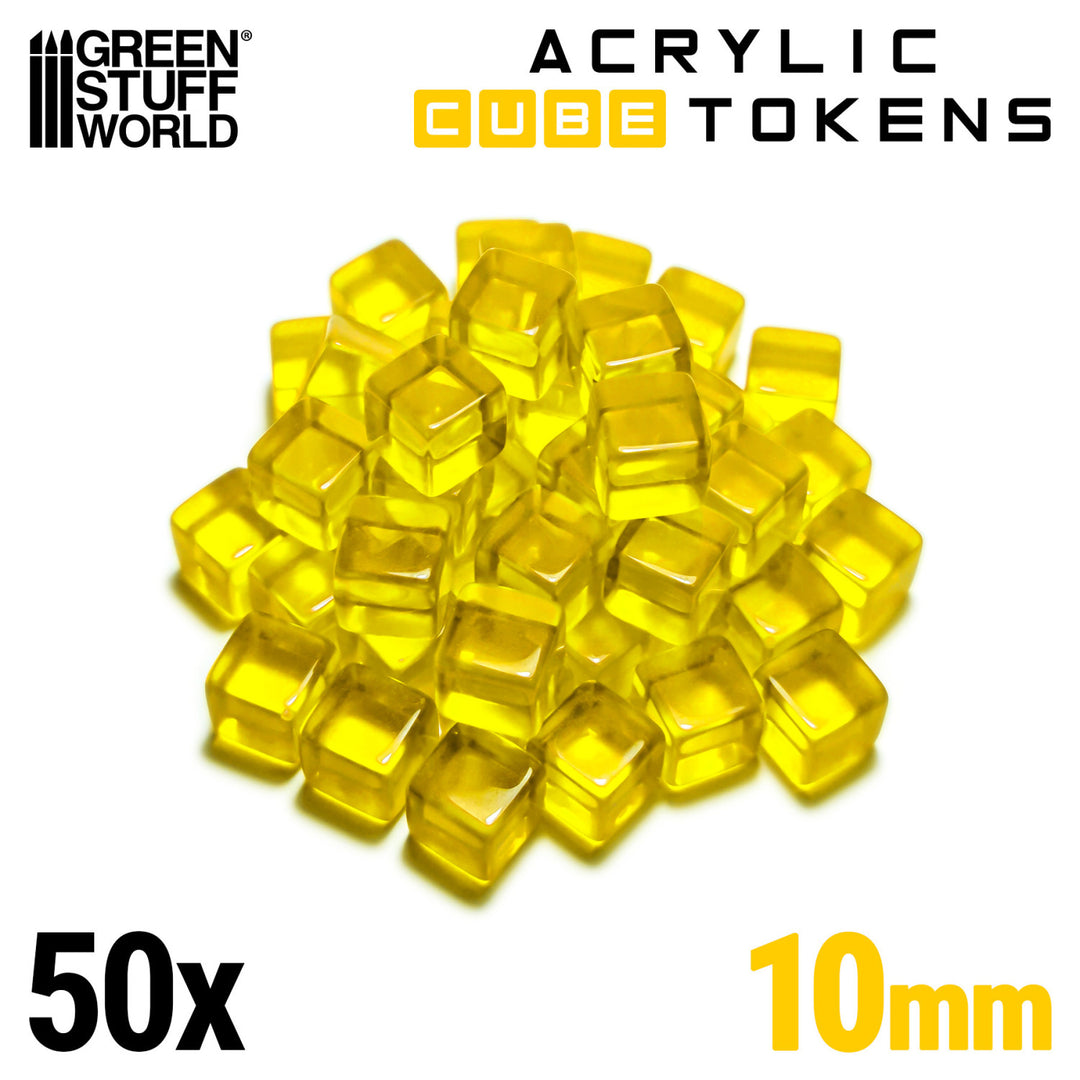 Yellow Acrylic Cube tokens 10mm (Green Stuff World)