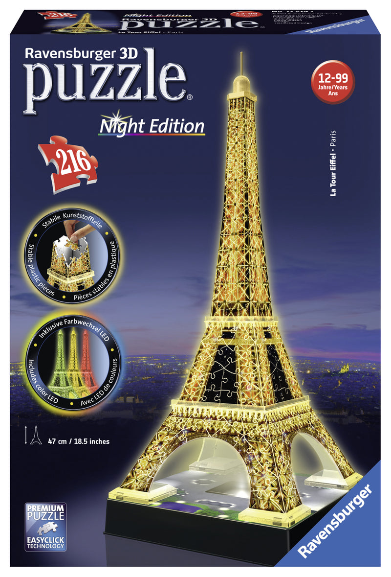 3D puslespil - Eiffeltårnet om natten (216 brikker)