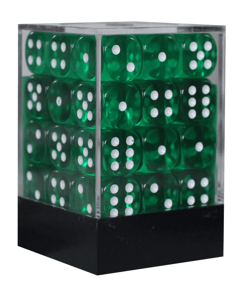 Translucent 12mm D6 grøn m/hvid terninger (Chessex) (23805)