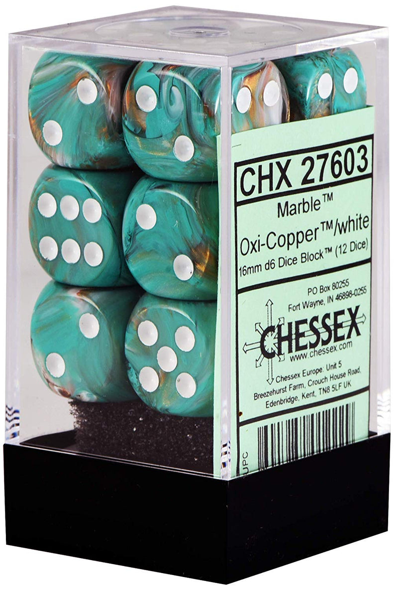 Marble Oxi‑Copper™/white Dice Block™ (12 dice) (Chessex) (27603)