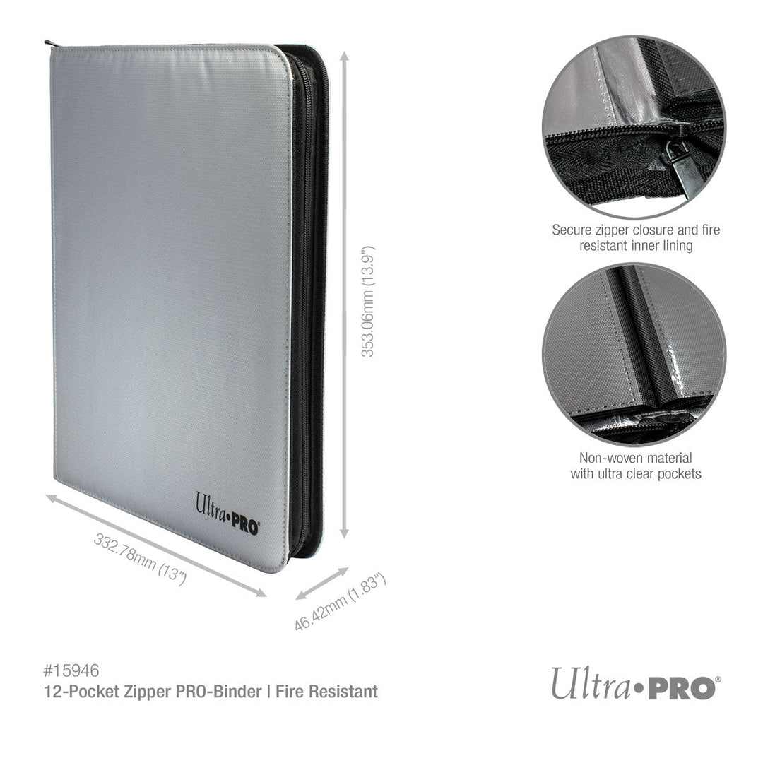 Ultra PRO 12-Pocket Zippered PRO-Binder: Silver Made With Fire Resistant Materials (Ultra PRO)