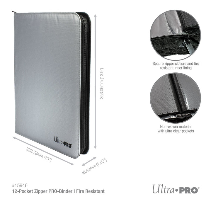 Ultra PRO 12-Pocket Zippered PRO-Binder: Silver Made With Fire Resistant Materials (Ultra PRO)