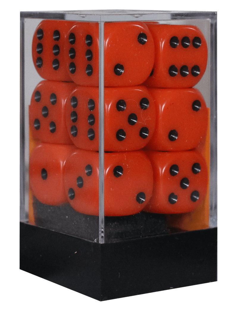 Opaque 16mm D6 orange m/sort terninger (25603) (Chessex)