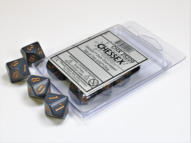 Opaque Dark Grey w/ copper Set of Ten d10's (Chessex) (25220)