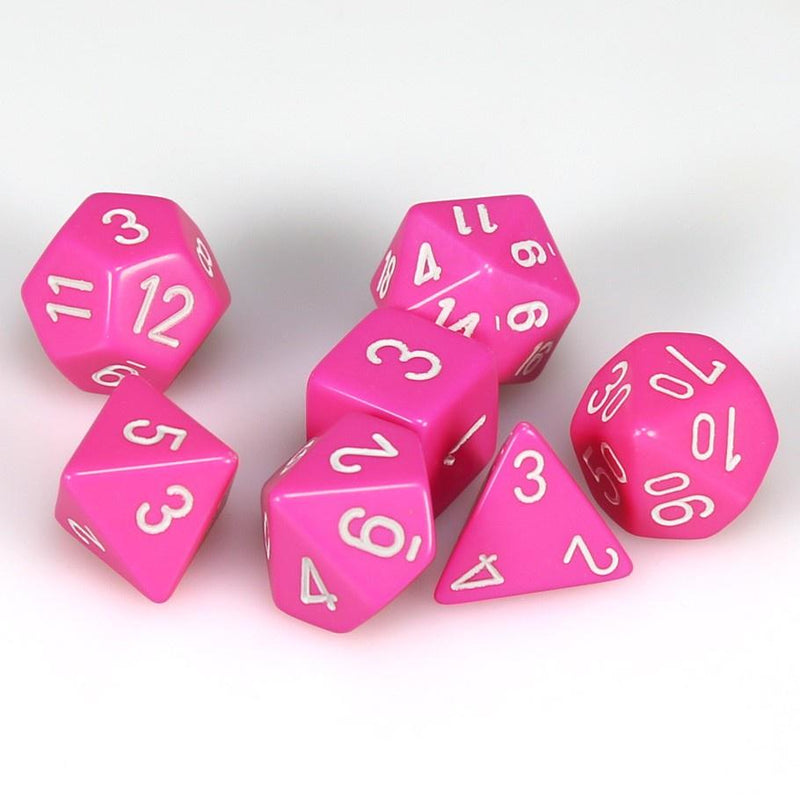 Opaque Polyhedral Pink/white 7-Die Set (Chessex) (25444)