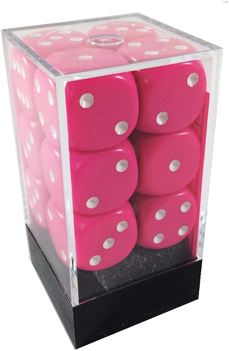 Opaque 16mm d6 Pink/white Dice Block™ (12 dice) (Chessex) (25644)