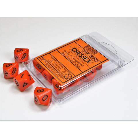 Opaque Orange/black Set of Ten d10's (Chessex) (26203)