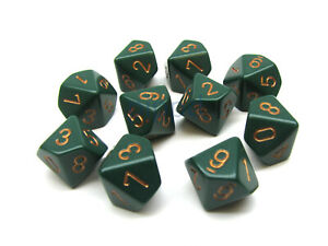 Opaque Dusty Green w/ copper Set of Ten d10's (Chessex) (25215)