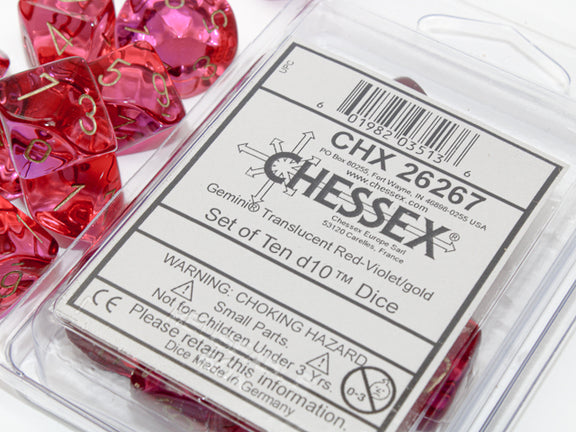Gemini® Translucent Red-Violet/gold Set of 10 d10s (Chessex) (26267)